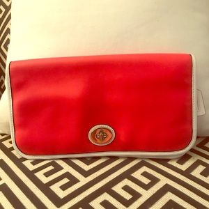 Coach Archival Fold Over Bright Coral Clutch Wallt